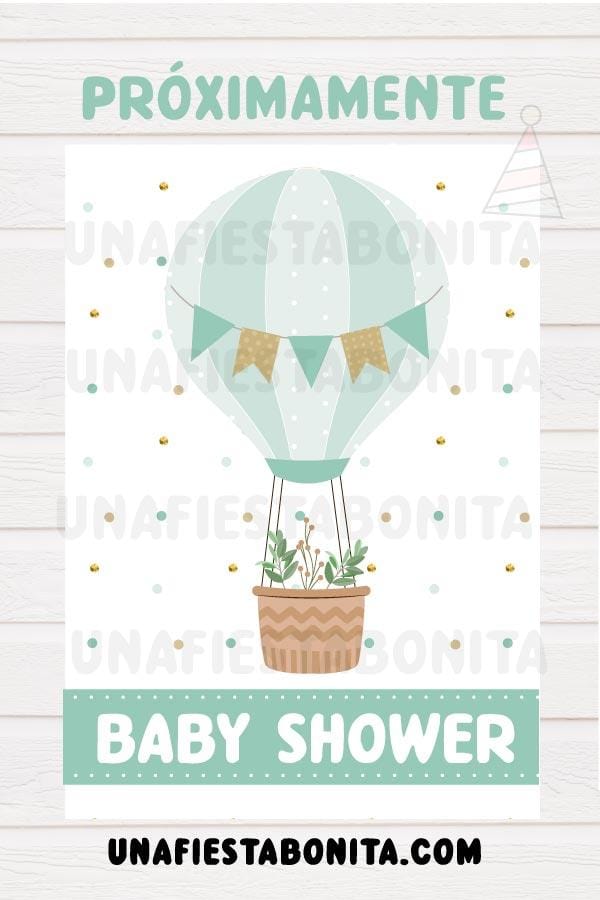 Kit imprimible para baby shower para niño - Tema Globo Aerostático