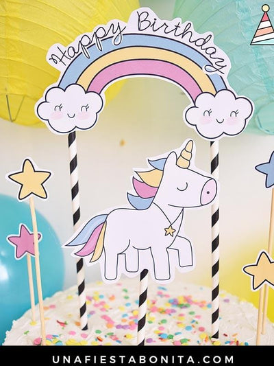 Topper unicornio y estrellas