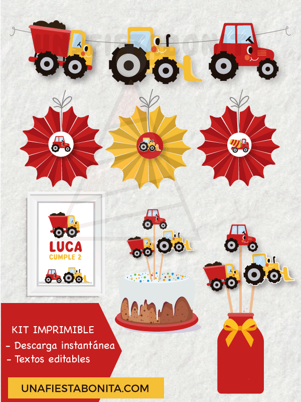 Kit imprimible para fiestas temática Tractores