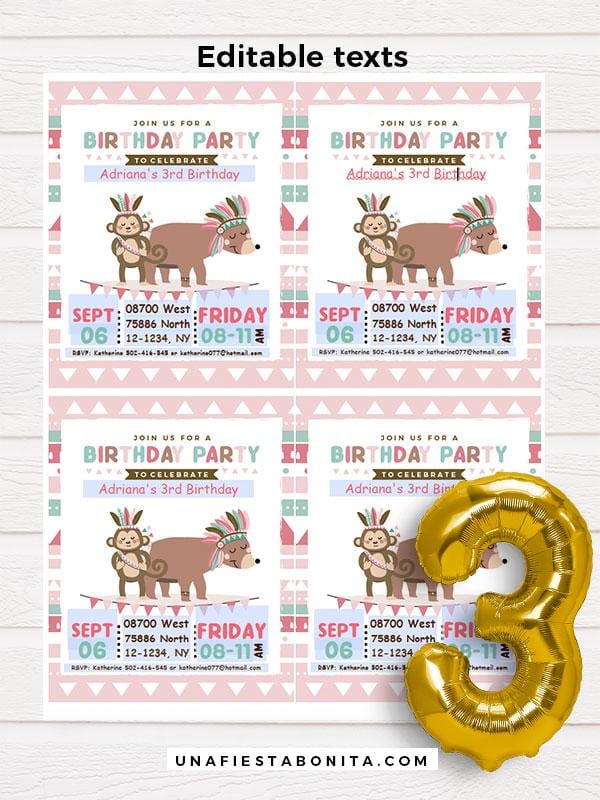 Pink tribal invitation bear