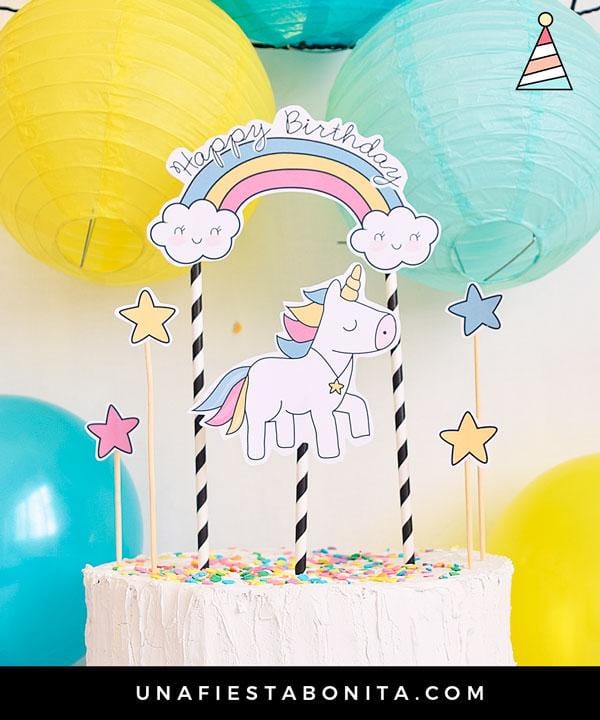 Topper unicornio y estrellas