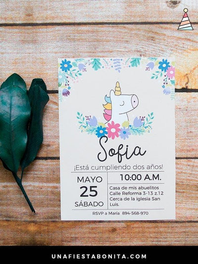 Invitación unicornio floral